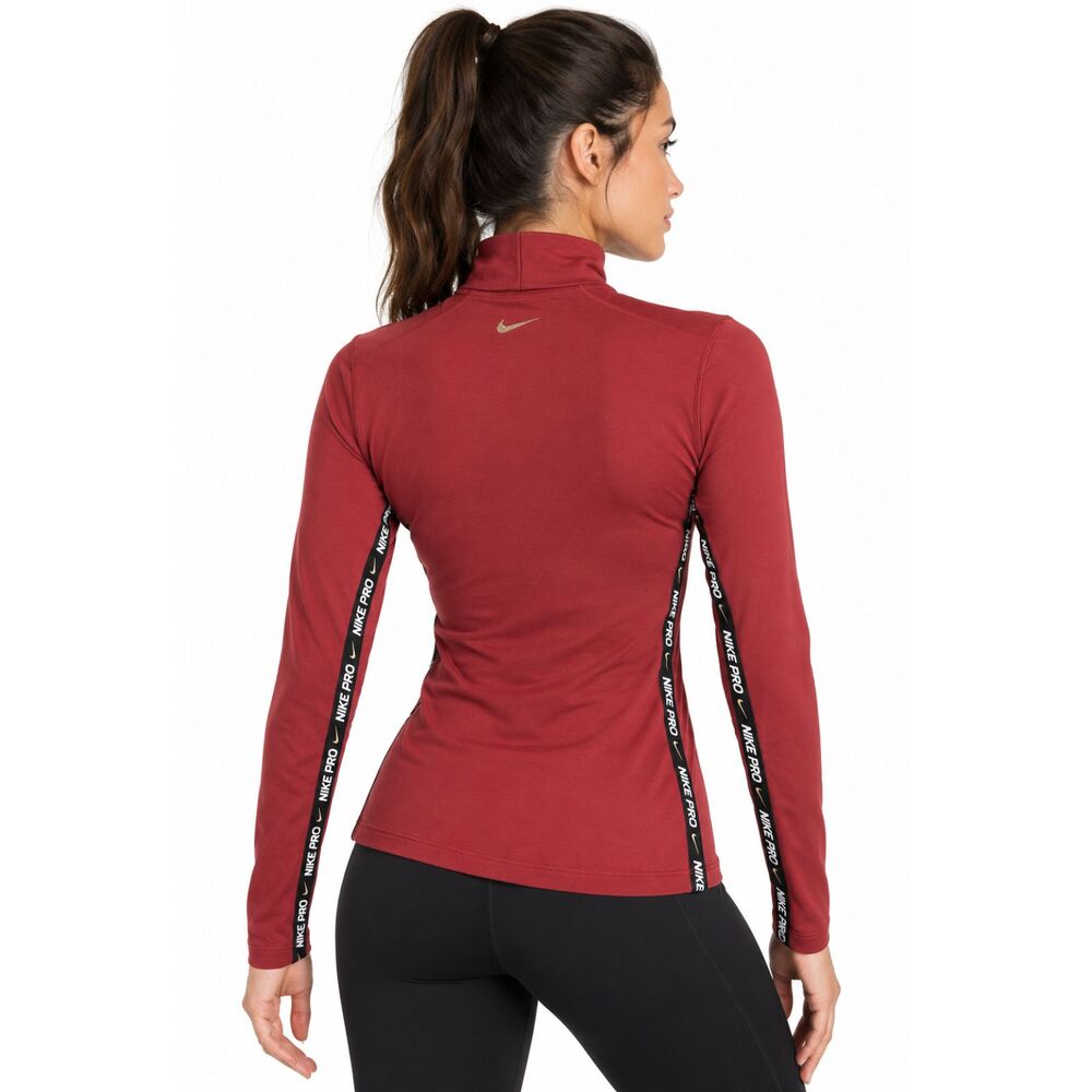 Nike Pro Warm Metallic Women's S Long Sleeve Mock Neck Burgundy Dri-FIT Shirt
